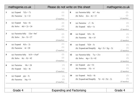 Maths Genie Factorising Answers