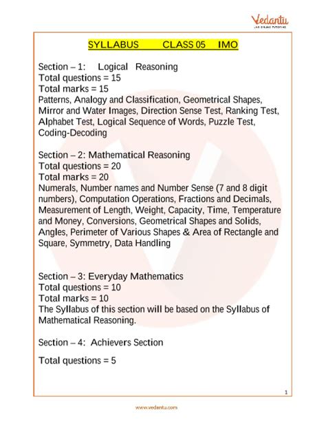 maths olympiad class 5 syllabus
