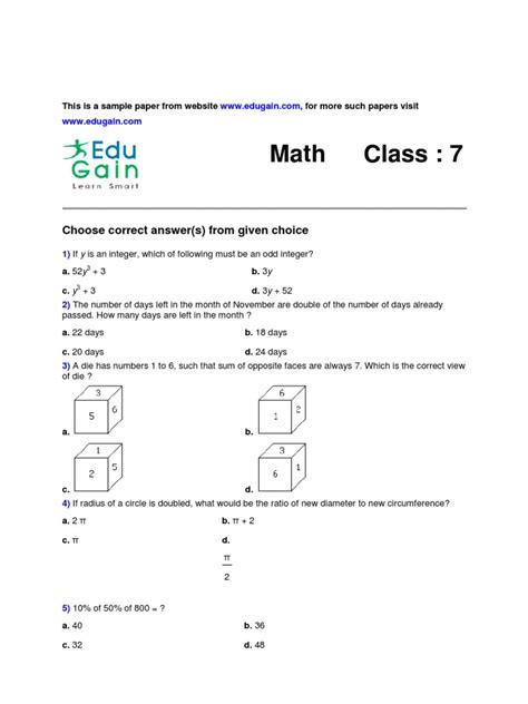 maths olympiad questions for class 7