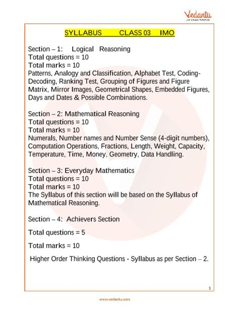 maths olympiad syllabus for class 3