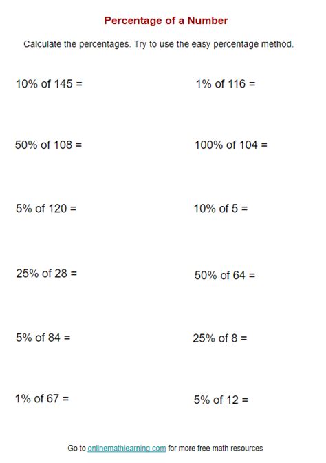 Maths Percentages Worksheets