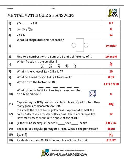maths questions and answers for year 5