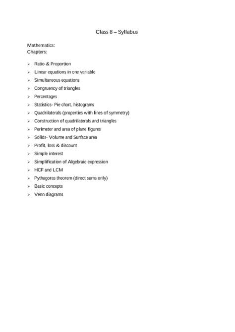 Maths Syllabus Class 8 Icse