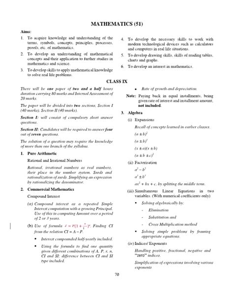 maths syllabus for class 3 icse