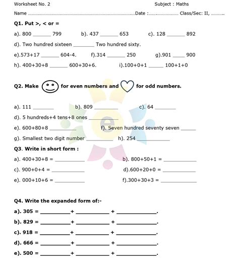 Maths Worksheet Class 2Nd