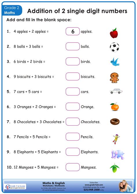 Maths Worksheet For Class 2 Addition