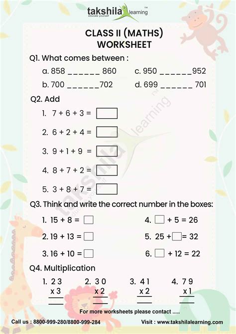 Maths Worksheet For Class 2 Icse