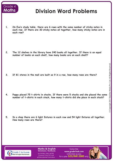 maths worksheet for class 4 with answers word problems