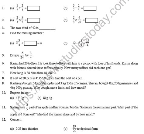 Maths Worksheet For Class 7 With Answers