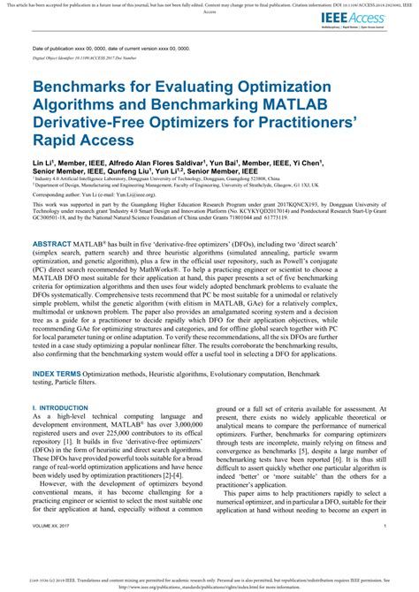 Matlab Benchmarking Algorithms