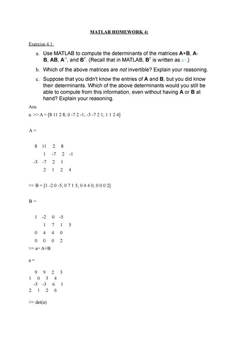 Matlab Homework Answers