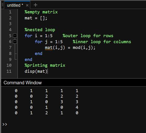 matlab nested for loop example