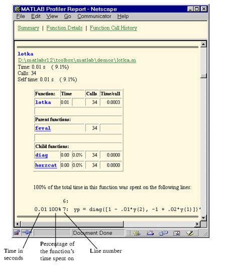 Matlab Profile Function Call