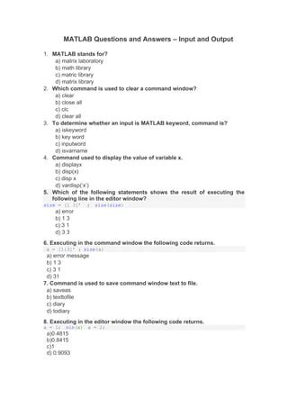 Matlab Questions And Solutions Pdf