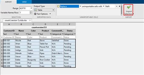 matlab read data from excel table