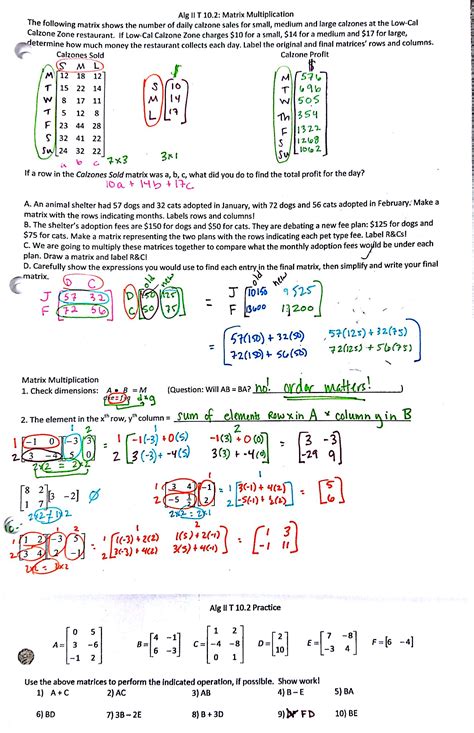 matrices word problems worksheet