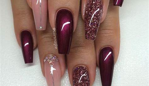 Matte Maroon Nails With Silver Glitter Pin By Treat Nail Bar On My Work Gel , Sparkle Gel