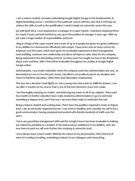 mature students personal statement