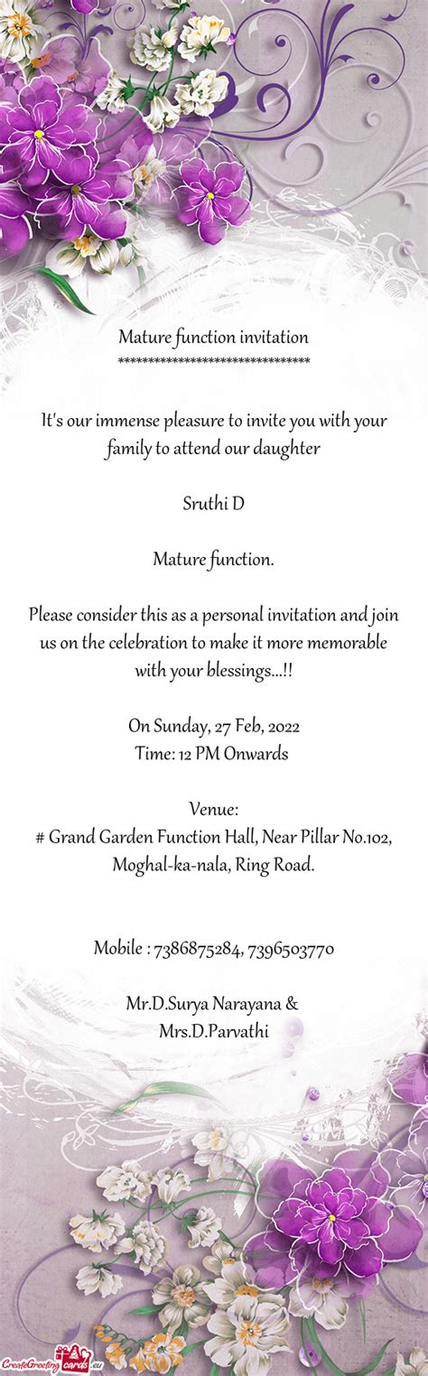 About Maturity Function Invitation Cards