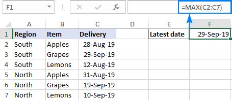 max date in excel formula