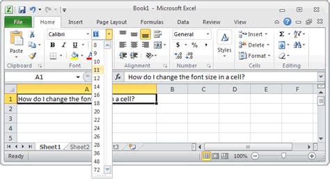 max font size in ms excel