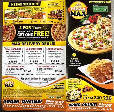 Max Pizza 6 Printable Menu