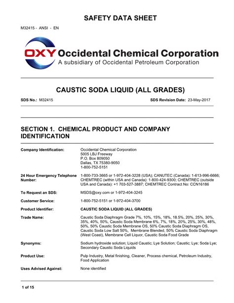 max strength caustic soda safety data sheet