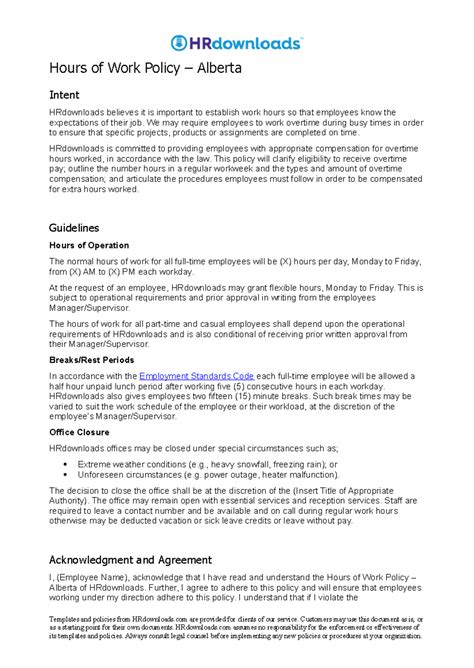 Max Working Hours Alberta