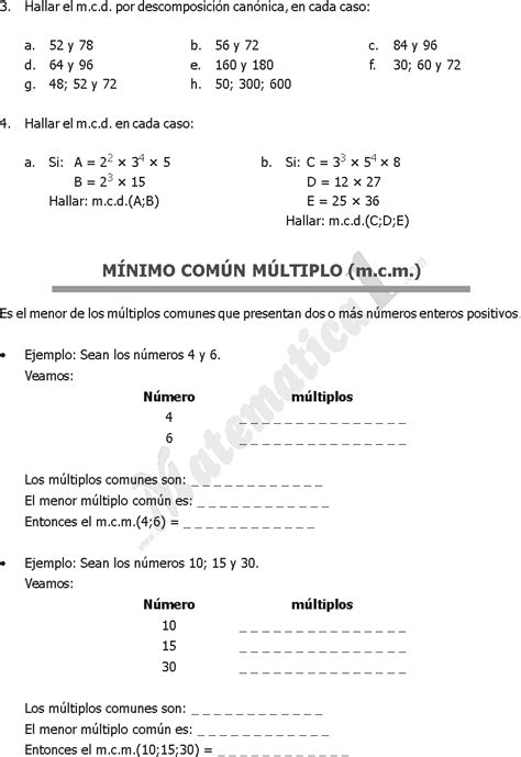Actividad de MÍNIMO COMÚN MÚLTIPLO