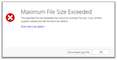 maximum allowed size exceeded