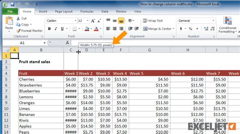 maximum column width in excel