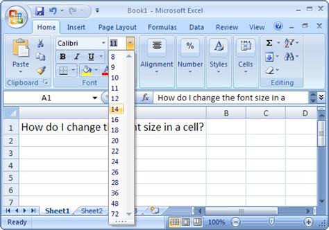 maximum font size in ms excel 2007