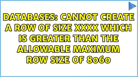 Maximum Row Size Exceeds The Allowed Maximum Of 8060 Bytes