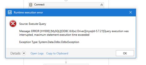 maximum statement execution time exceeded