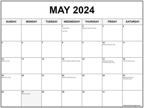May 2024 Calendar With Holidays Printable
