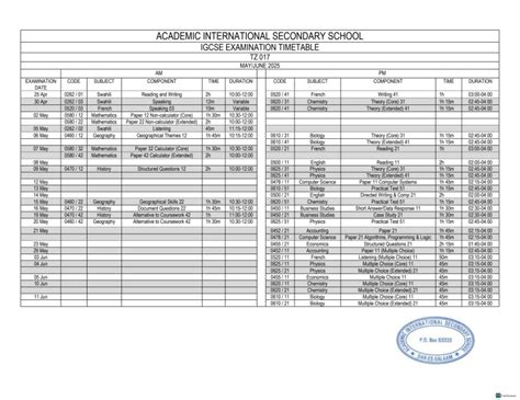 May/June 2025 Igcse Timetable
