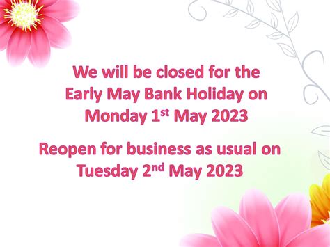 may 1 2023 - early may bank holiday