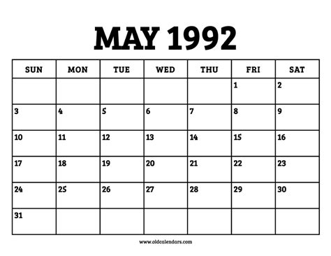 may 1992 calendar