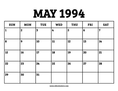 may 1994 calendar