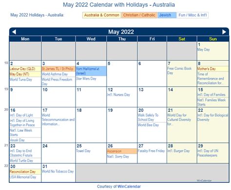 may 2022 calendar with holidays australia