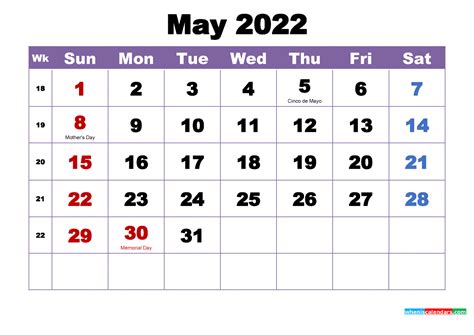 may 2022 holiday calendar
