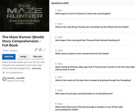 Maze Runner Printable Quiz