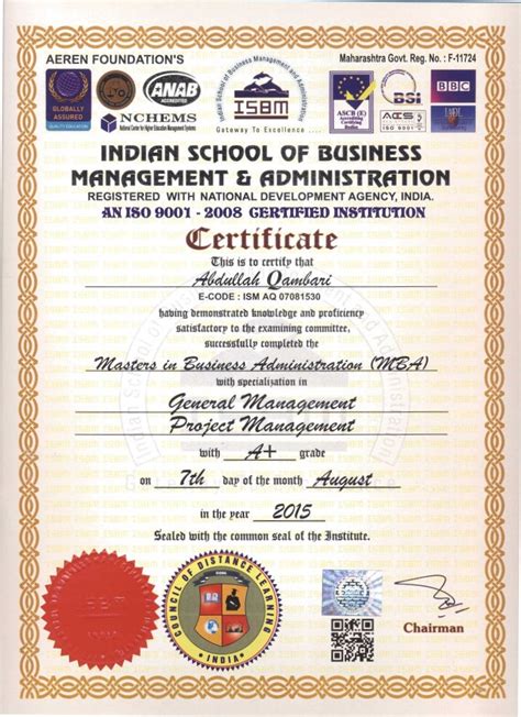 Convocation Certificate M.B.A
