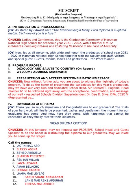 mc script for school program sample