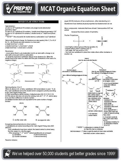 mcat organic chemistry review sheet