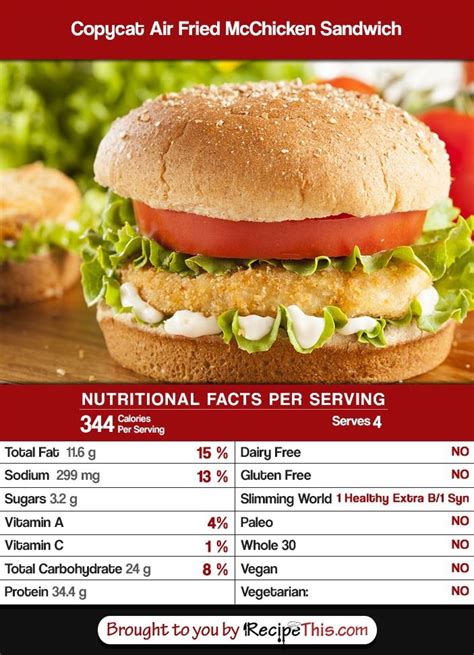 mcchicken sandwich nutrition