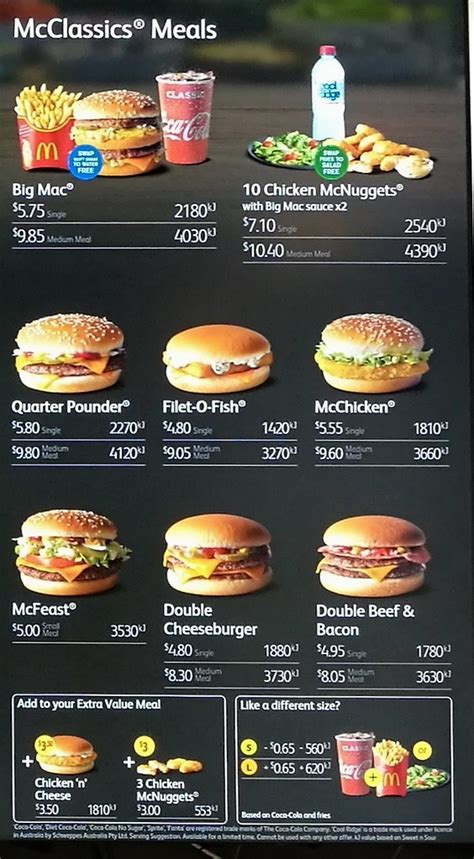 mcdonald's australia menu price list