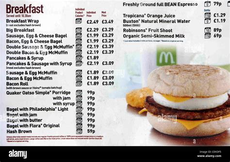 mcdonald's breakfast menu and prices