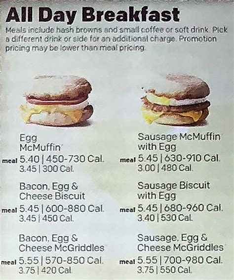 mcdonald's breakfast menu and prices list