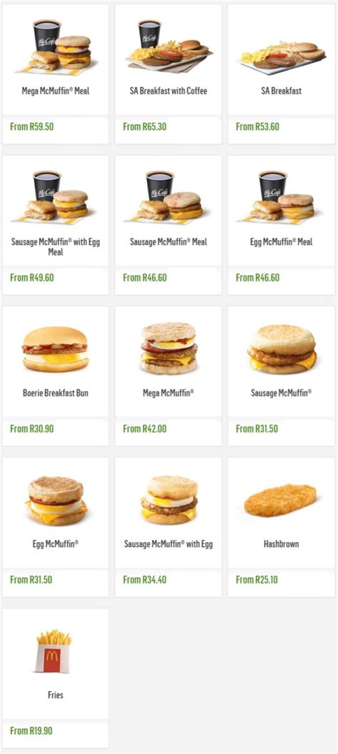 mcdonald's breakfast menu prices south africa